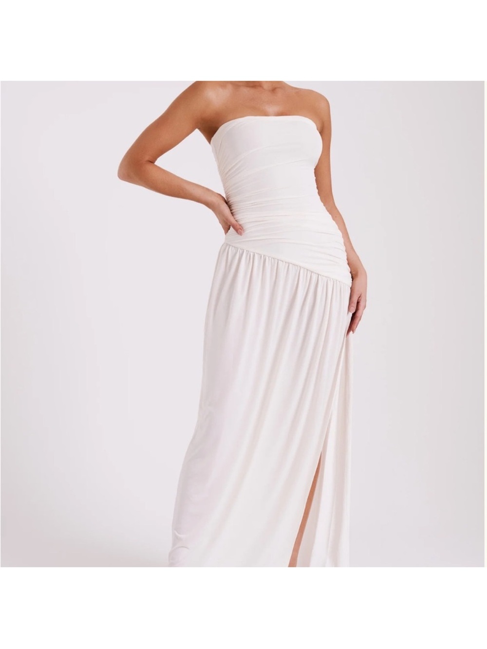 Meshki Ivory Strapless Maxi Dress with Side Slit